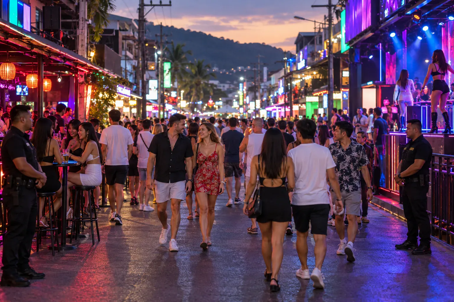 Bangla Road pedestrian nightlife street in Patong at early evening