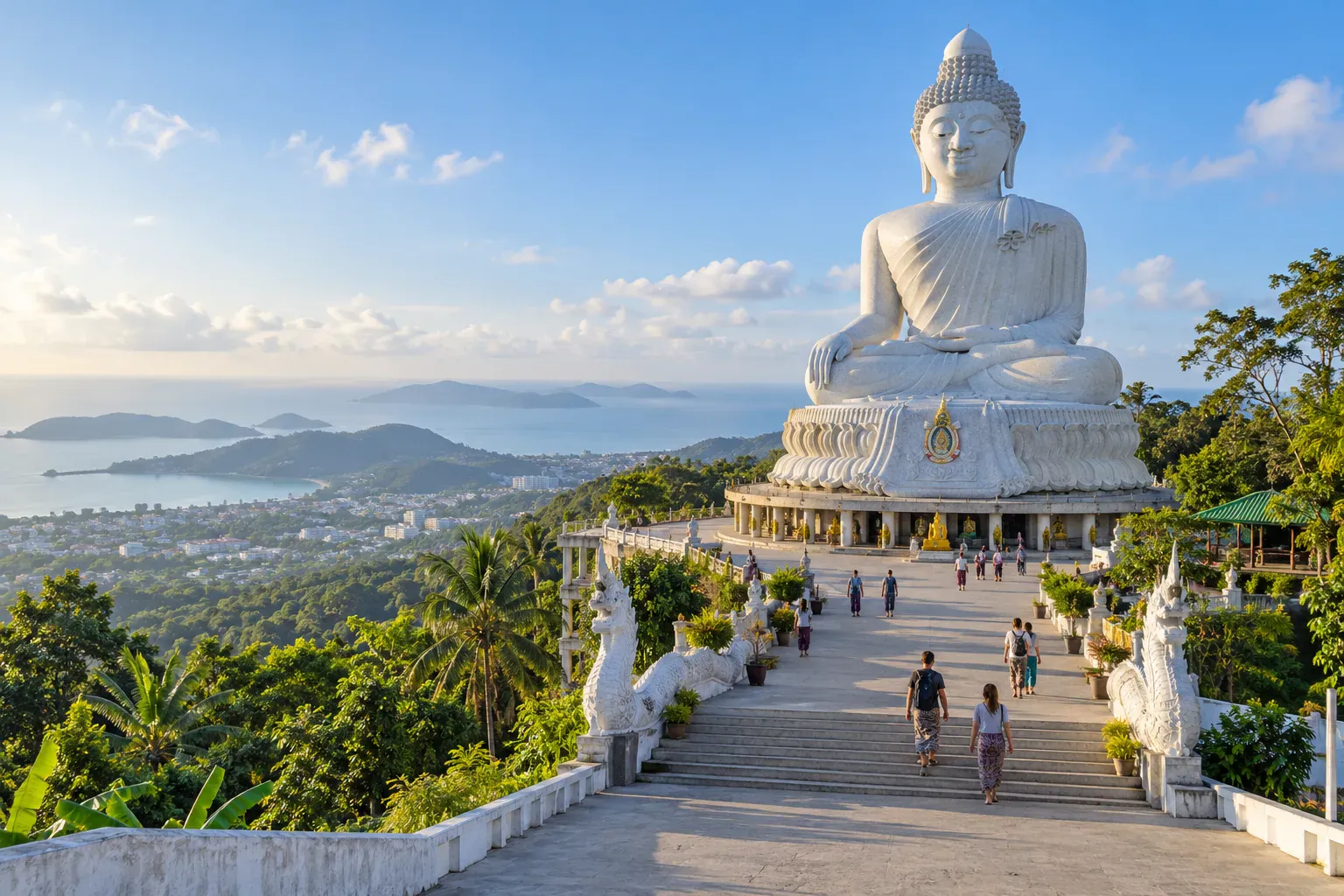 Phuket Big Buddha on Nakkerd Hill above the island coastline