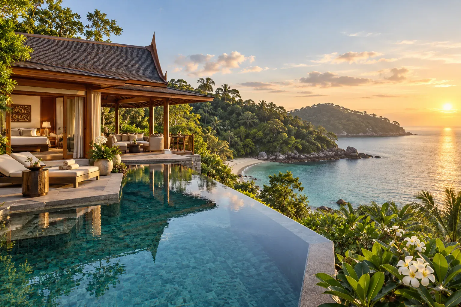 Private Phuket villa and infinity pool above a secluded Andaman cove