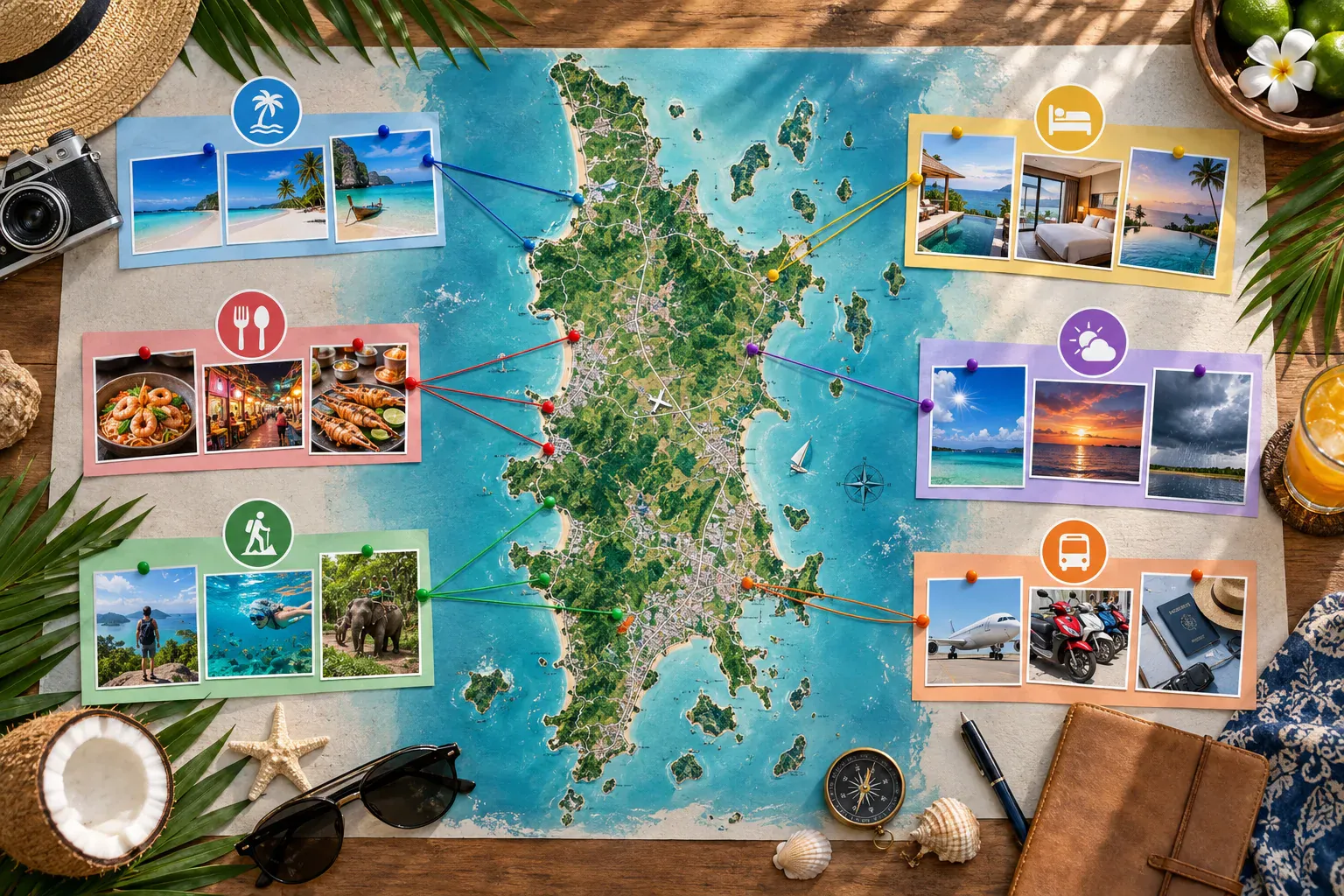 Organized Phuket travel map with connected cards for every major guide section