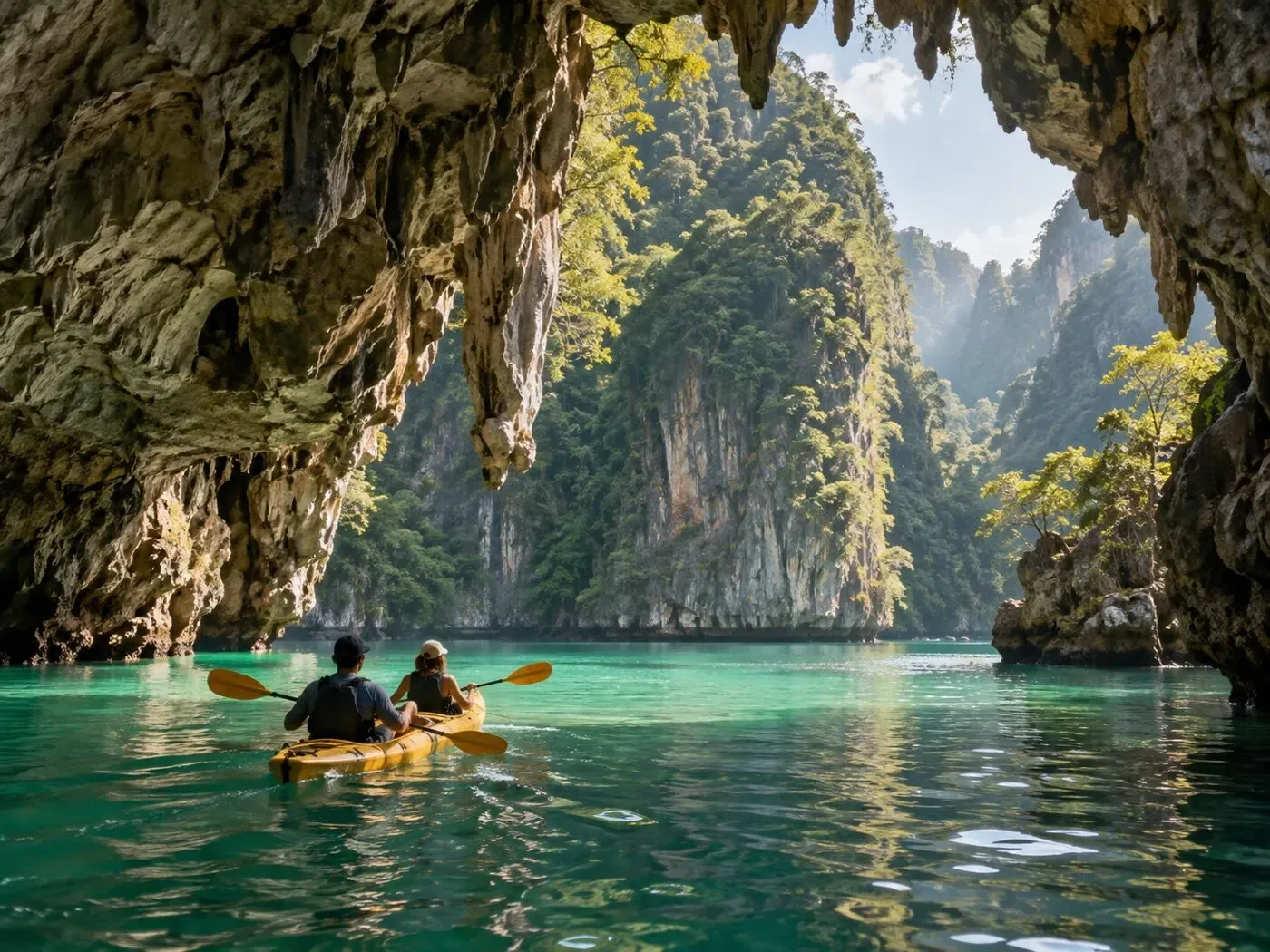 Kayaking through a limestone lagoon near Phuket